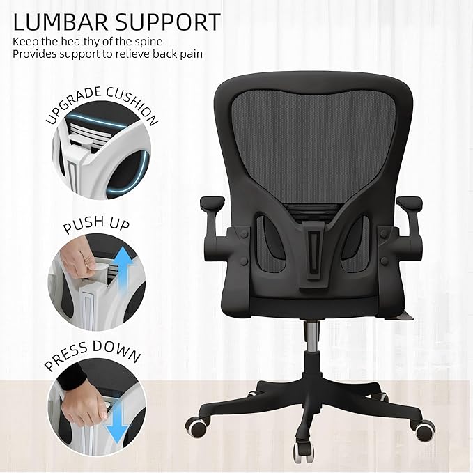 balmstar Office Chair,Ergonomic Comfy Home Desk Chair with 350LBS Capacity,High Back Gaming Chair with Wheels,Mesh Computer Chair,Lumbar Support, Adjustable Headrest,Flip-up Armrest (07Black)