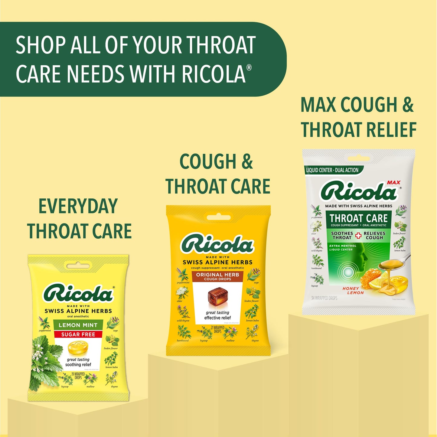 Ricola Throat Balm Caramel Throat Drops with Liquid Center, 34 Count (Pack of 4) Coat & Protect Your Throat, Daily Throat Relief & Protection, Oral Demulcent