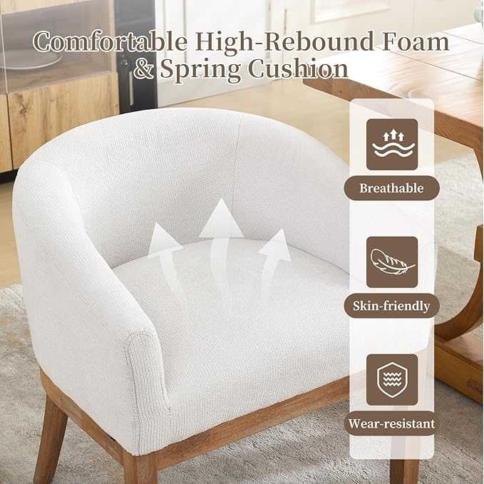 Shenyon Mid Century Modern Dining Chairs Set of 6, Upholstered Linen Fabric Dining Room Chairs with Arms and Solid Wood Legs, Comfy Barrel Accent Chairs for Dining Room, Living Room, or Cafe,Beige