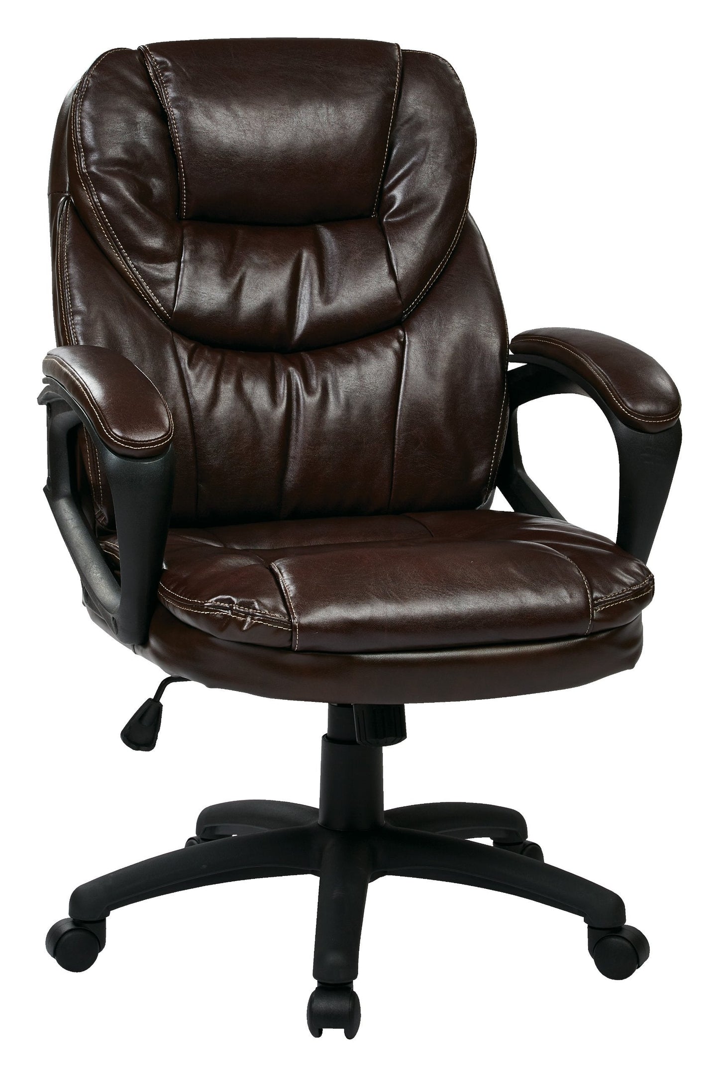 Office Star FL Series Faux Leather Manager's Adjustable Office Chair with Lumbar Support and Padded Arms, Chocolate