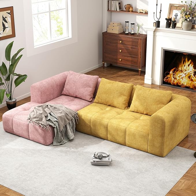 105" Modular Sectional Sofa, Boneless couch for Living Room, Cloud Sectional Couch with Deep Seat, L-Shape Sofa, Upholstered Couches for Living Room Bedroom, No Assembly Required, Yellow (Slub Fabric)