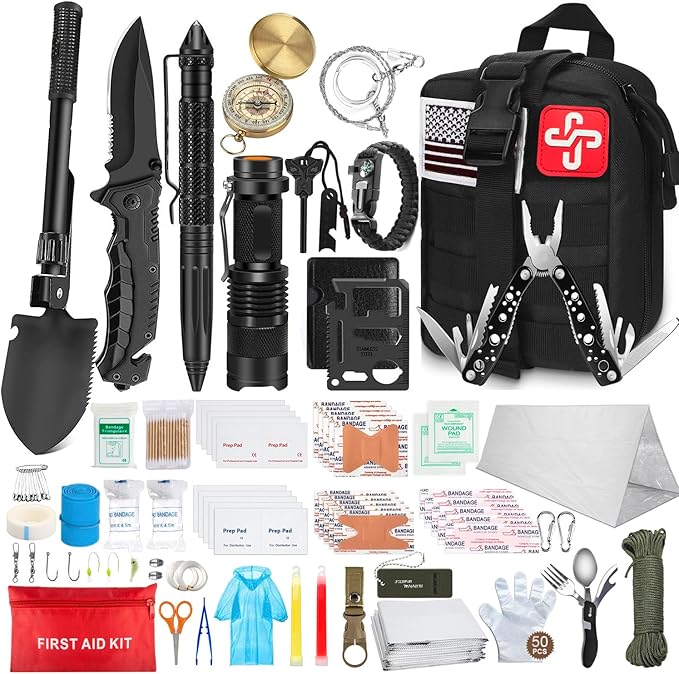 238Pcs Emergency Survival Kit and First Aid Kit, Professional Survival Gear Tool with Tactical Molle Pouch and Emergency T...
