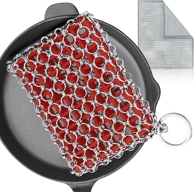 Cast Iron Scrubber,Honeycomb Silicone Design,Easily Removes Stains, Protects Coatings, with Bamboo Fiber Cloth, Ideal for Cast Iron Pans, Dutch Roast Pans