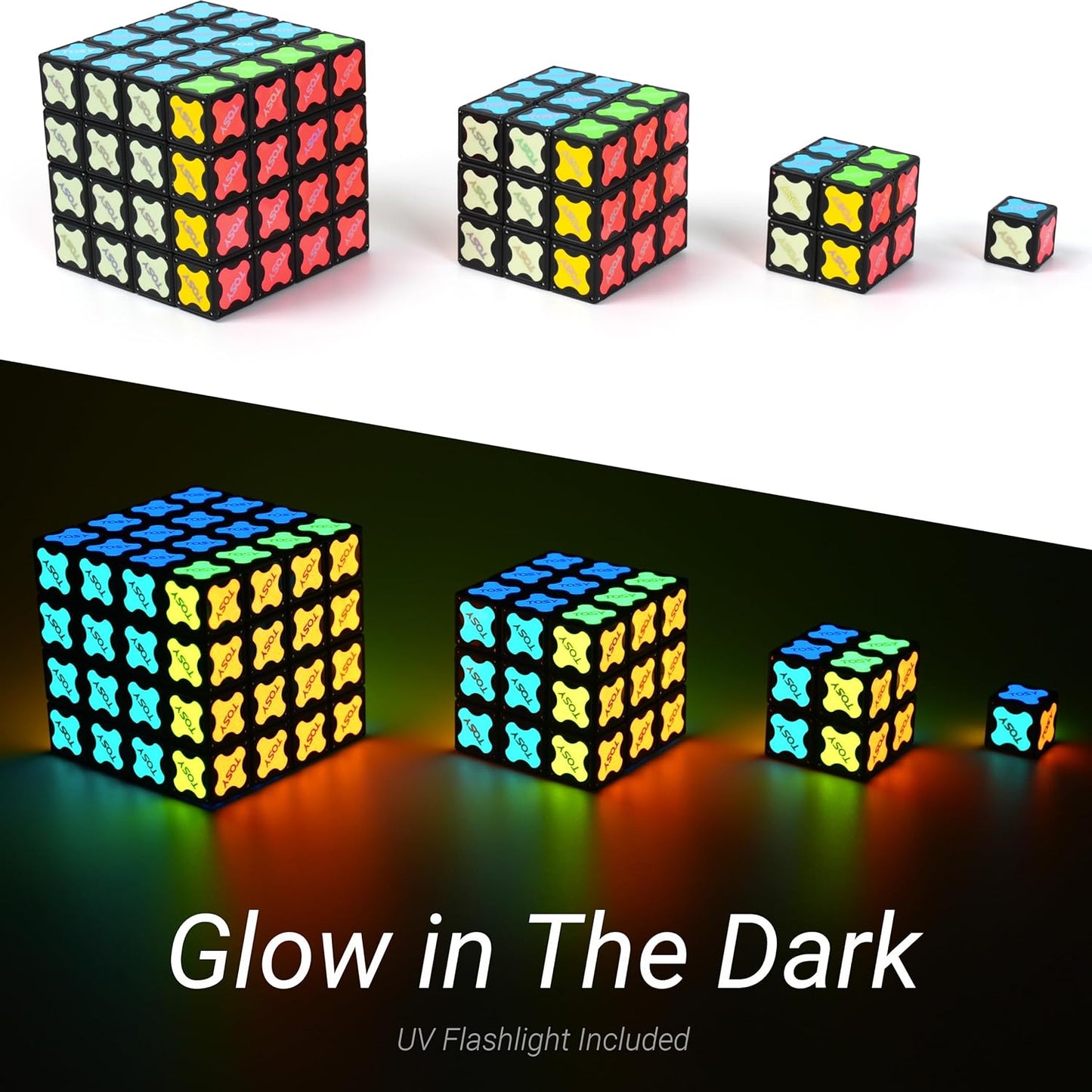 TOSY Magnet Cube 2x2 - 8 Blocks, 2 in 1 Toy: 2x2x2 Puzzle Cube and Customizable Infinity Cube, Glowing, UV Flashlight, Fidget/STEM/STEAM Magnet Tiles Birthday Gift for Kids/Teens/Adults, 2-Pack