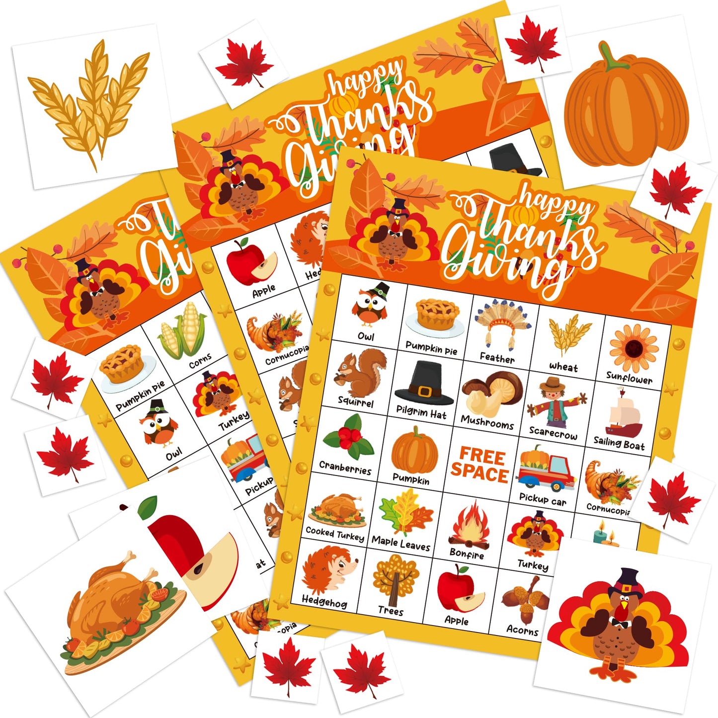 Yoqipati 45PCS Thanksgiving Bingo Game Cards for 24 Players - Family and Large Group Party Favors