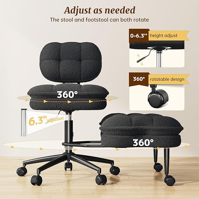 Cross Legged Office Chair, Criss Cross Desk Chair ADHD Meditation Kneeling Seat with Height Adjustable Seat for ADHD,Relaxation, Home Office,Black