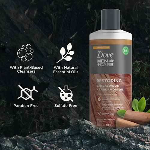 DOVE MEN + CARE Blue Eucalyptus Birch and Sandalwood Cardamom 4 Count Body Wash Bundle