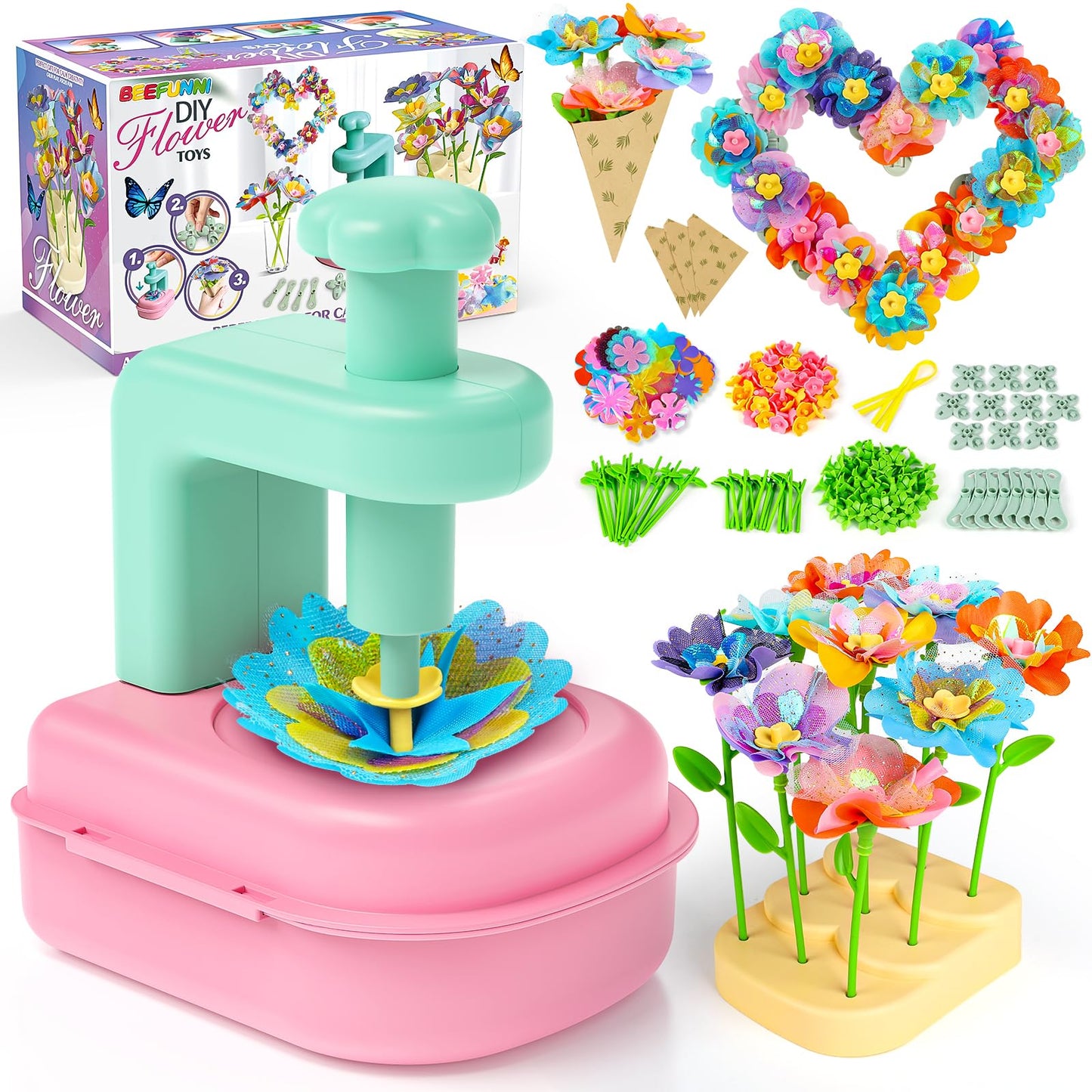 beefunni Flower Bouquet Craft Kits, DIY Arts and Crafts for Kids 4-6-8, Upgrade Wreaths & Colorful Flowers Toys for 4 5 6 7 8+Year Old Girl Birthday Gifts Ideas,Toddler Creative Educational Activities