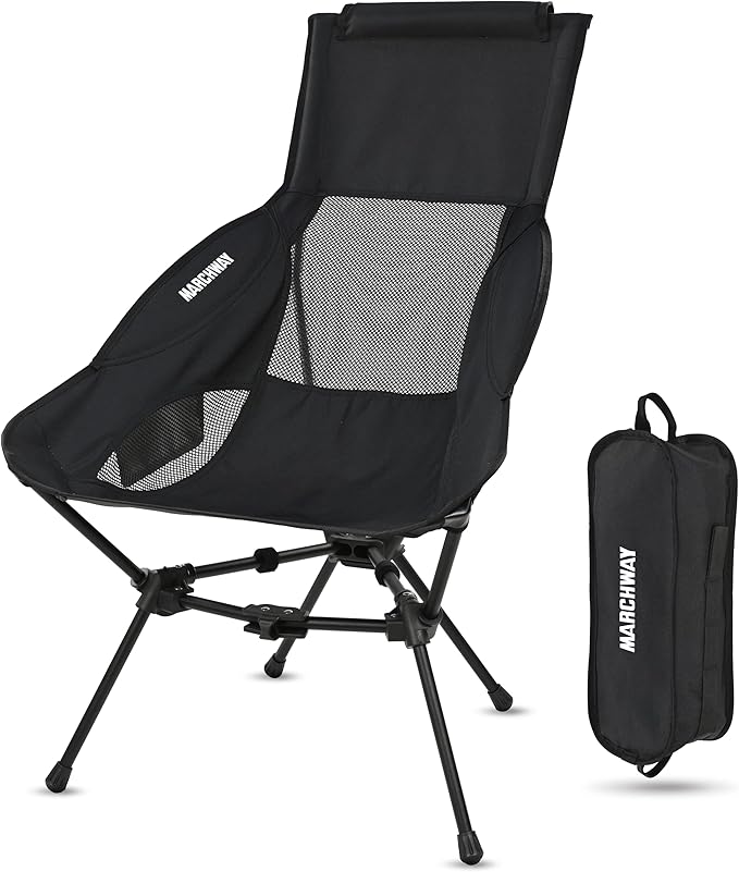 MARCHWAY Lightweight Folding High Back Camping Chair with Head Support, Stable Portable Compact for Outdoor Camp, Travel, ...