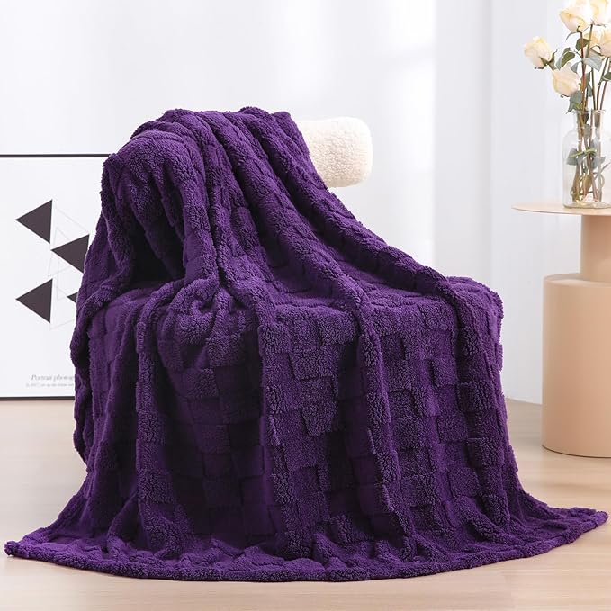 Linecooo Deep Purple Fleece Throw Blanket 50”×60” for Couch Sofa Bed,Super Soft Cozy Plush Microfiber Flannel Blanket with...