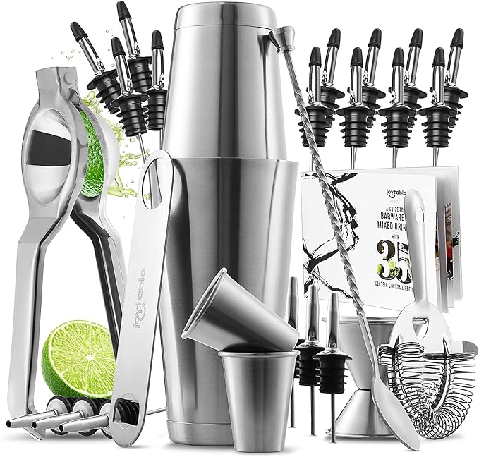 JoyTable Bar Set Cocktail Shaker Set, Stainless Steel Mixology Bartender Kit, 28PC Cocktail Kit, Silver Cocktail Set, Bar ...