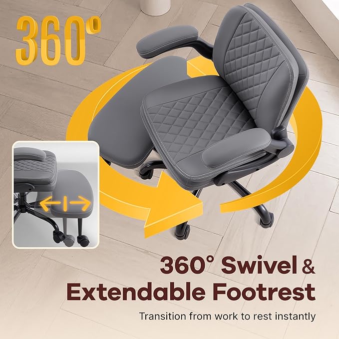 AreShark Cross Legged Office Chair: ADHD Criss Cross Desk Chair with Wheels & Stretchable Rotating Footrest - Height Adjustable Wide Yoga Kneeling Meditation Chair with Flip-up Armrests Back Support
