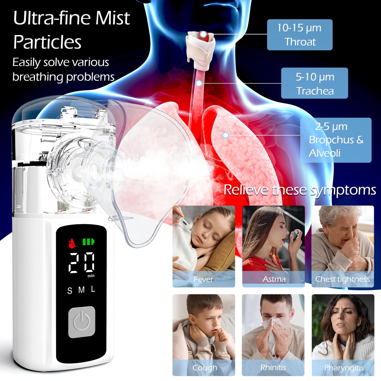 Geerok Portable Nebulizer for Adults and Kids,Rechargeable Nebulizers Machine with High-Definition Digital Display Screen, Steam Inhaler with Three Modes & Self-Cleaning Function for Breathing Problem