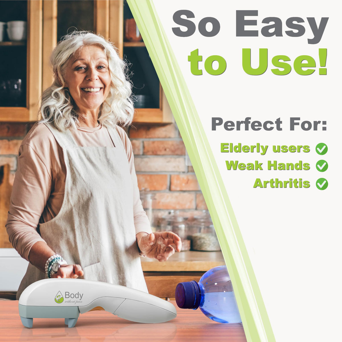 Electric Bottle Opener for Seniors - Automatic Solution for Easy Opening of Water Bottles. Ideal for Weak Hands or Those with Arthritis. Perfect for Soda, Milk, Juice. Battery Powered.