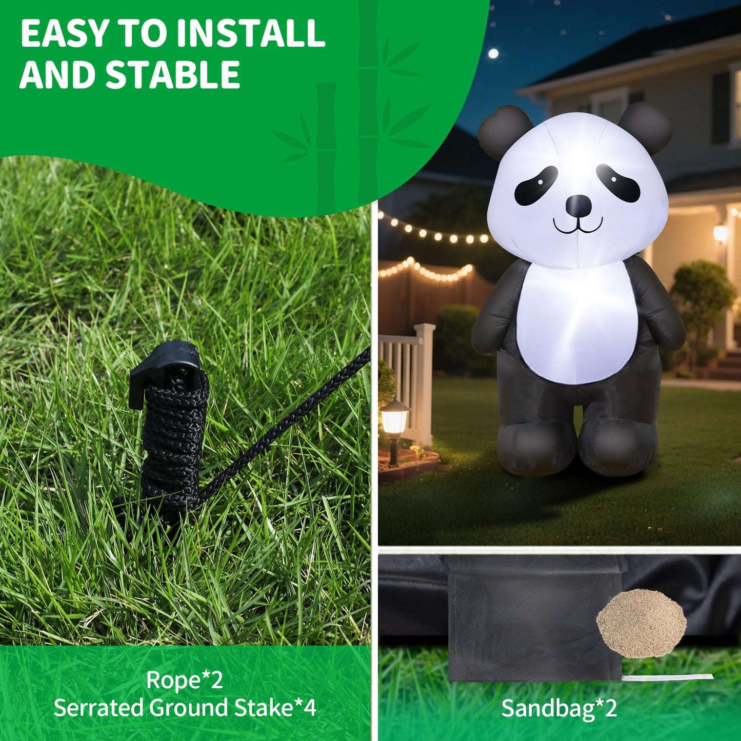 6 Feet Tall Inflatable Panda Decorations – Blow Up Outdoor Lawn Decor with LED Light, Cute Standing Panda Inflatable for Yard, Outside, Indoor, Holiday Party and Christmas Decorations