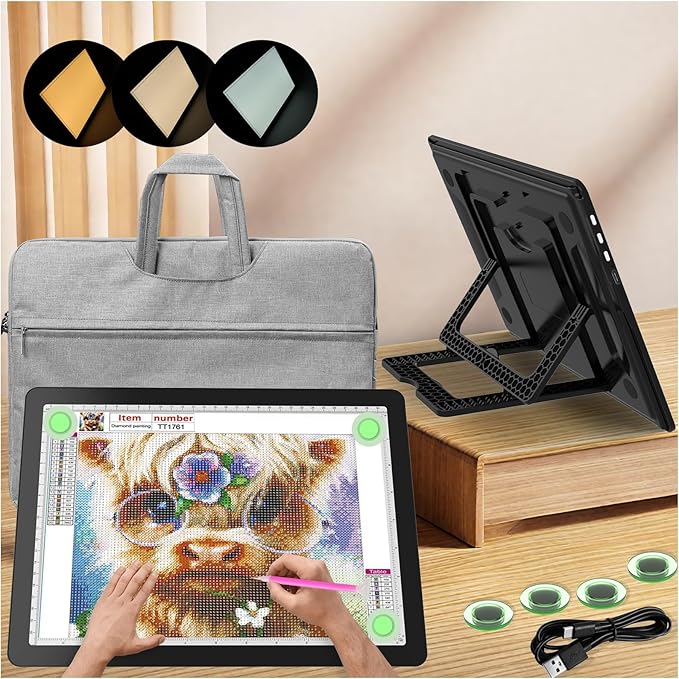 YINGWOND A3 Rechargeable Diamond Art Light Board with Padded Case,Side Physical Button,18.2 * 13.4 in Magnetic Light Pad B...