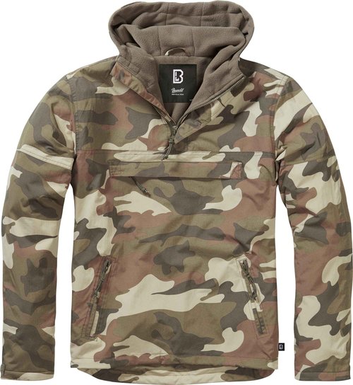 Brandit Individual Wear Men's Fleece-Lined Quarter Zip Windbreaker Pullover - Lightweight Weatherproof Casual Outdoor Jacket, Light Woodland, XX-Large