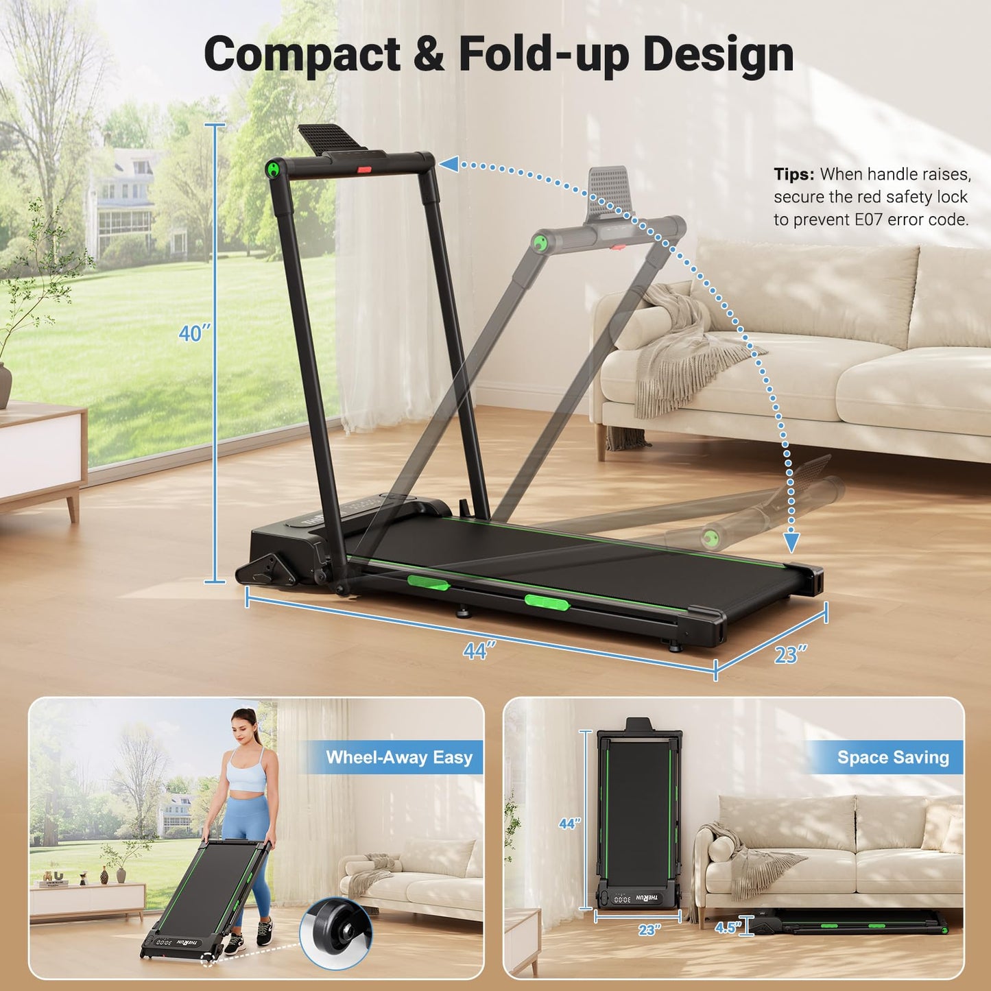 THERUN Walking Pad, 2 in 1 Foldable Treadmills for Home, 2.5HP Under Desk with Handle Bar, 16" Widened Running Belt, with Remote Control & LED Touch Screen