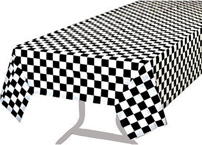 BRICHBROW Pcs of 2 Premium Plastic Checkered Flag Tablecloths Picnic Table Covers, Tablecovers Party Favor (2, Black)