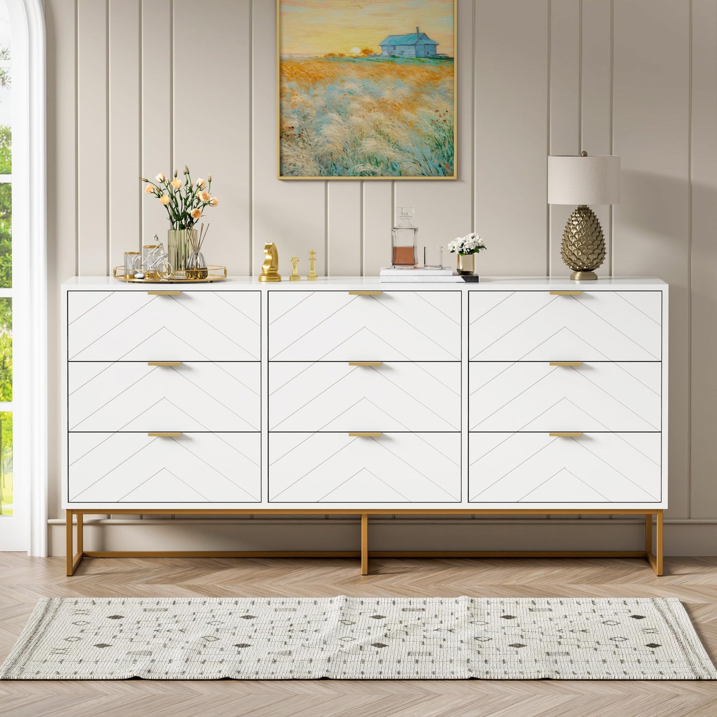 Scurrty 59" Large Chest of Drawers, Storage Cabinet 9 Drawer Dresser,White Dressers with Storage,Dressers for Living Room, Bedroom