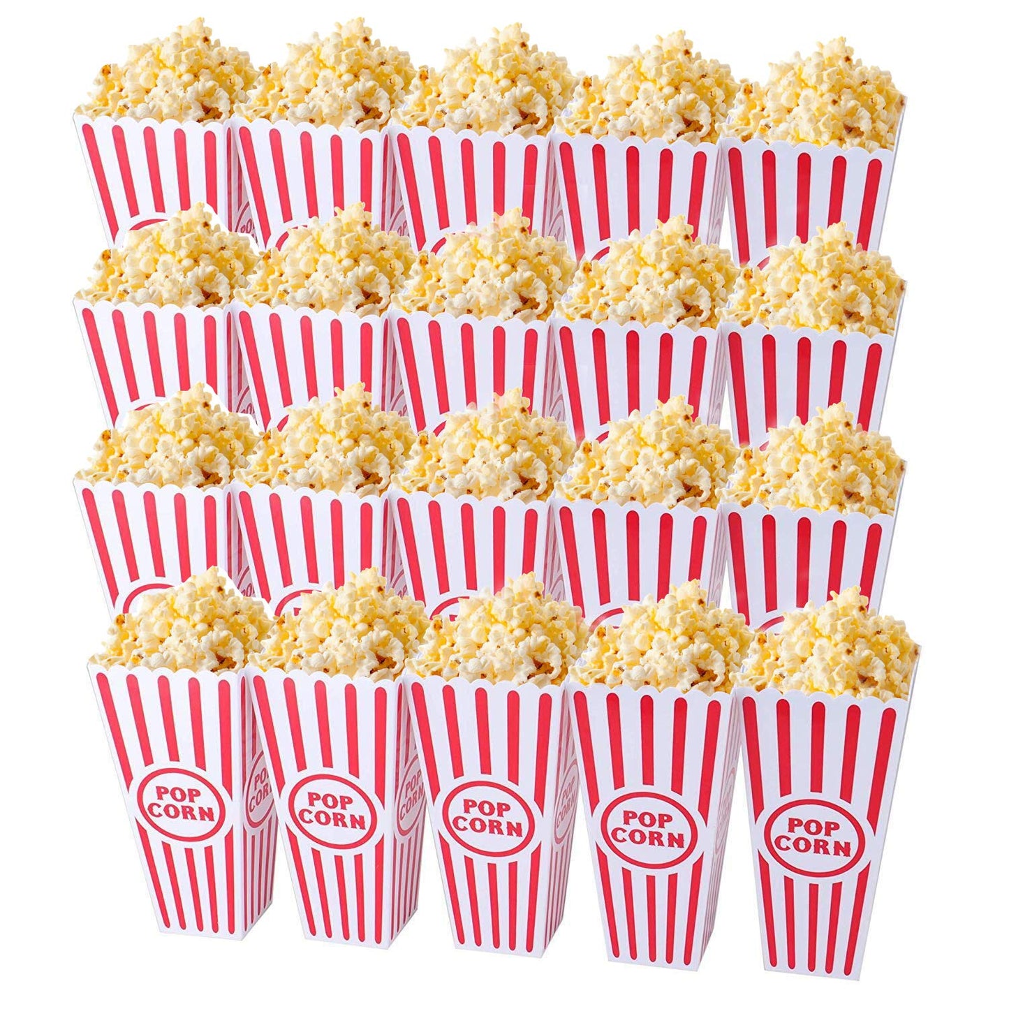 Tebery 20 Pack Plastic Open-Top Popcorn Boxes Reusable Movie Theater Style Popcorn Container Set -7.7" Tall x 4" Square