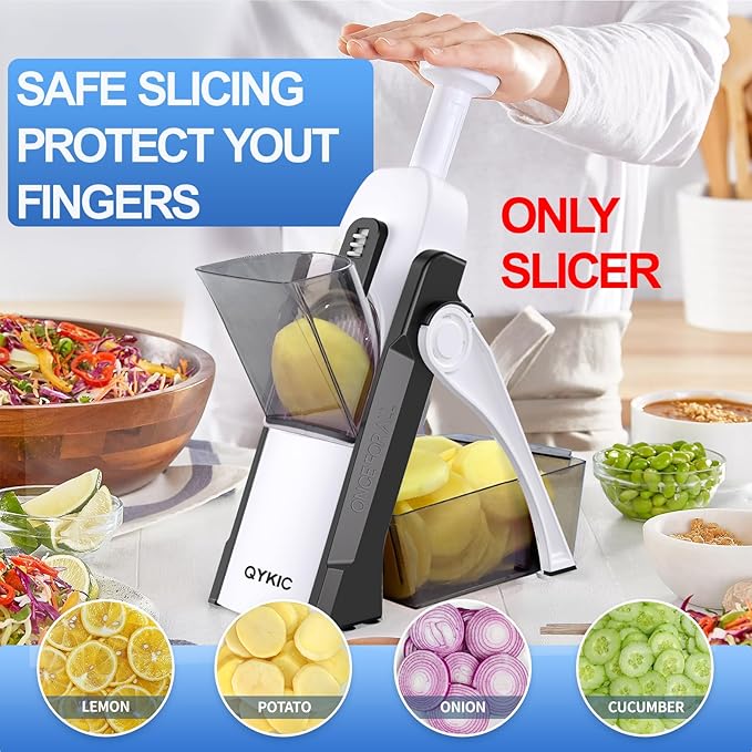 Safe Mandoline Slicer, Potato Clips Vegetable Food Cutter, Thickness Adjustable for Cucumber Onion Lemon with Vegetable Peeler (Only Slicer) Grey
