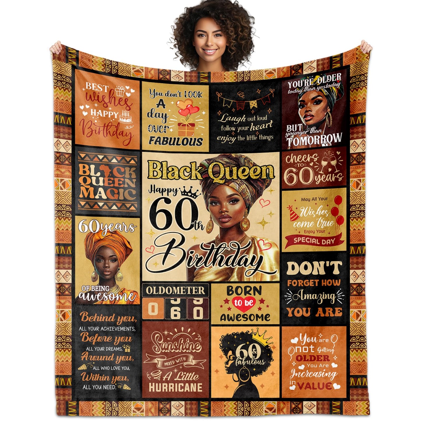 YHIKOUY African American 60th Birthday Gifts for Women Blanket 60"X50", Encouragement Inspirational Bday Gift, 60 Year Old Birthday Gifts for Black Women Mom Lady Girl Friend