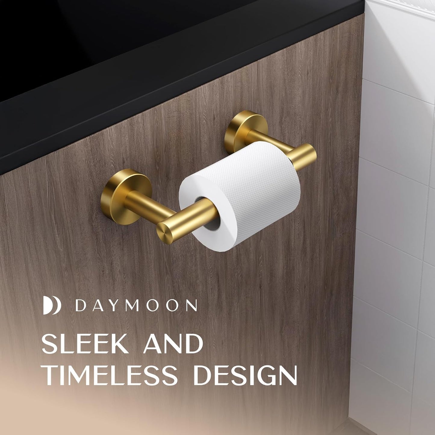 Day Moon™ (2 Pack) Gold Toilet Paper Holder - Brushed Gold Toilet Paper Holder Wall Mount - Modern Toilet Paper Roll Holder - Bathroom Toilet Paper Holder - Pivoting Toilet Paper Holder