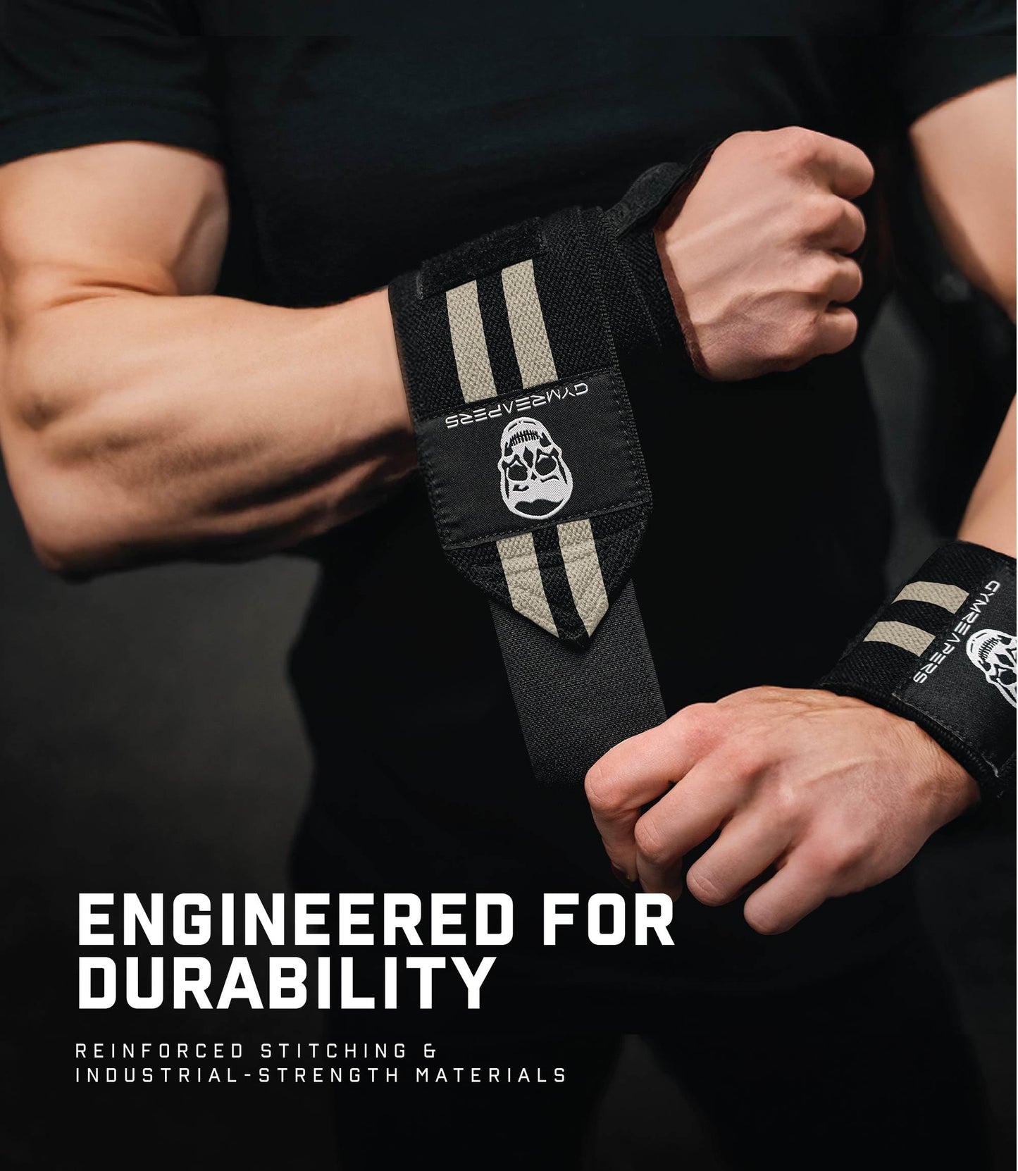 Gymreapers Weightlifting Wrist Wraps (IPF Approved) 18" Professional Quality Wrist Support with Heavy Duty Thumb Loop - Best Wrap for Powerlifting Competition, Strength Training, Bodybuilding (Desert Sand, 18")