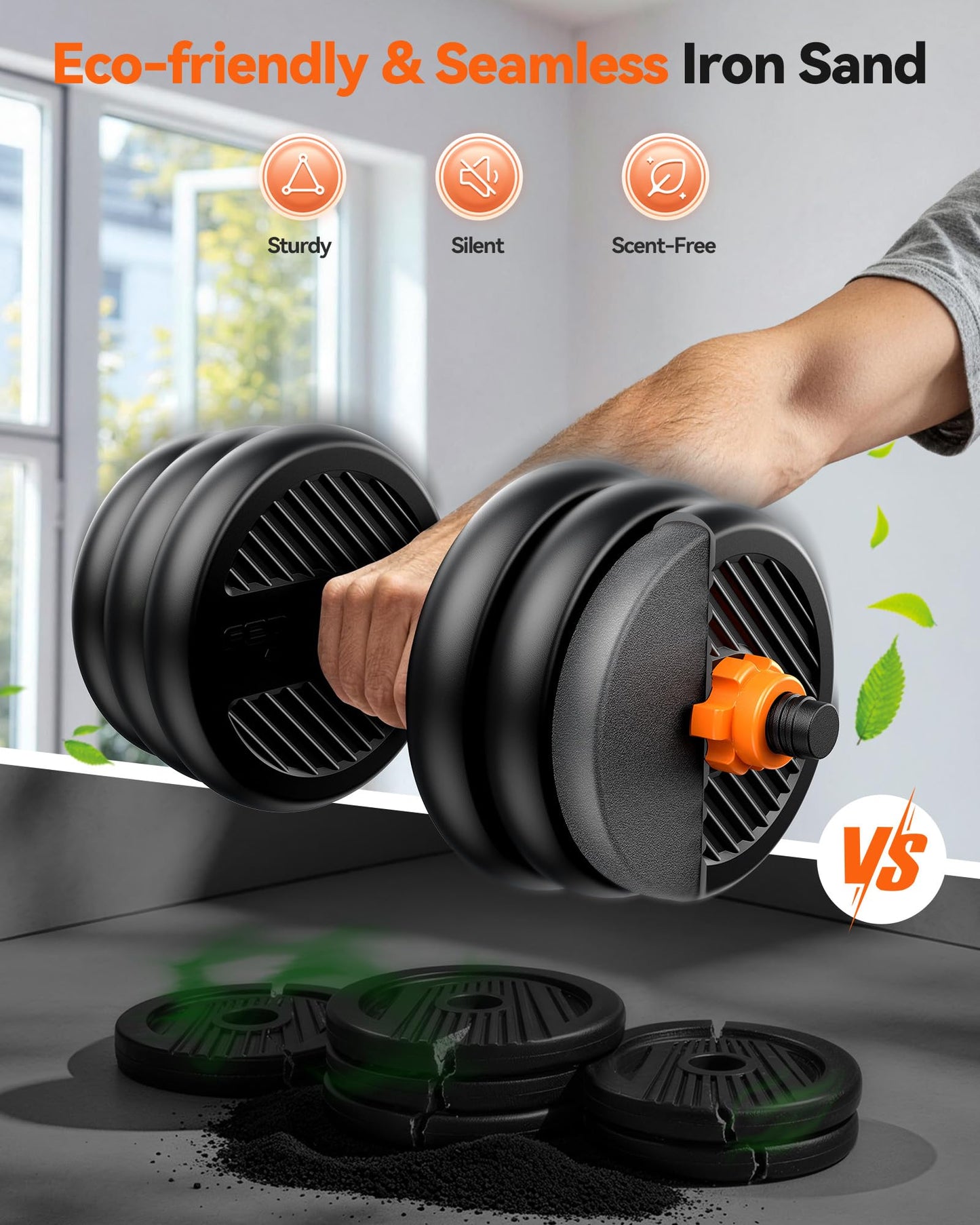 FEIERDUN Adjustable Dumbbells, 50lbs Free Weight Set with Connector, 4 in1 Dumbbells Set Used as Barbell, Kettlebells, Push up Stand, Fitness Exercises for Home Gym Suitable Men/Women