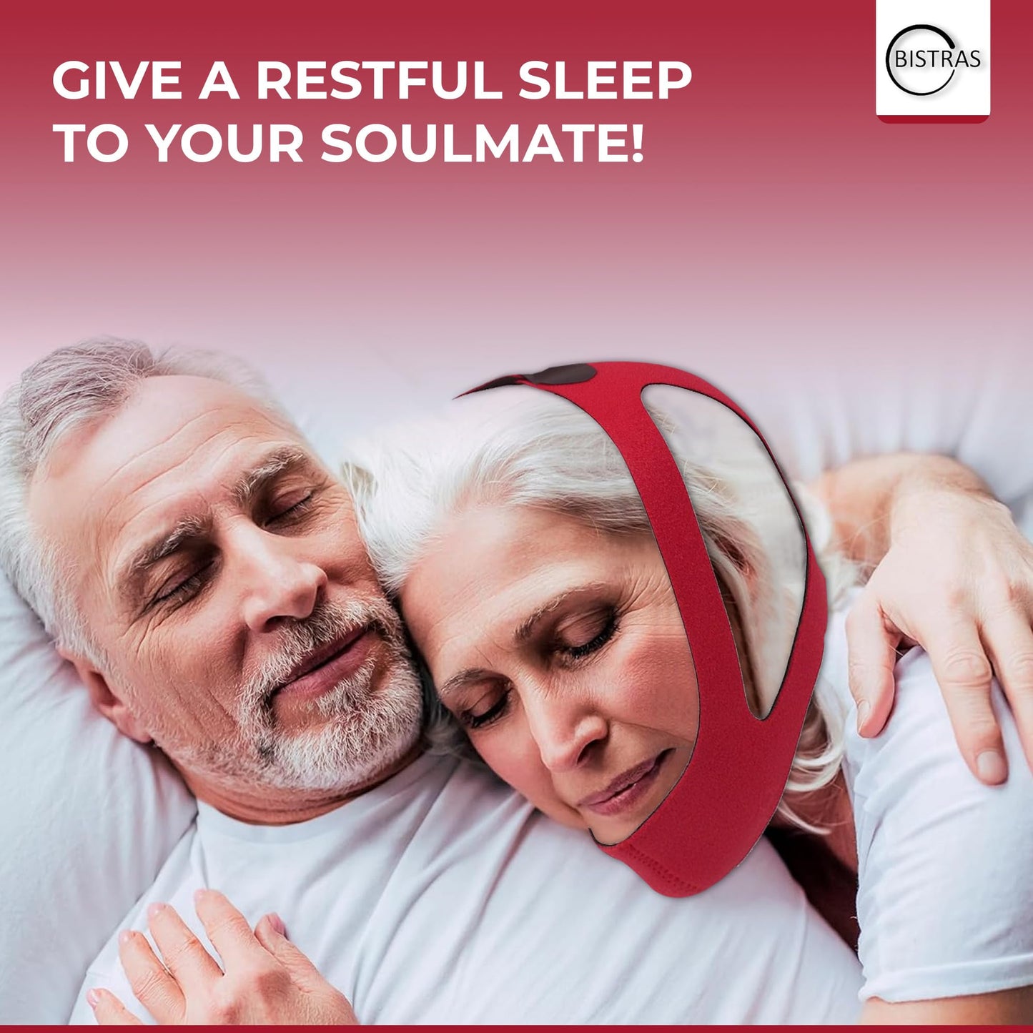 Bistras Ruby Style Adjustable Chin Strap for Cpap Users Anti Snoring Chin Strap Effective Sleep Aid Device Great Sleeping Solution for Men and Women Keeps Mouth Closed While Sleeping (Large/ex-Large)