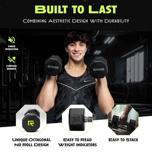 Rubber Coated Dumbbell - No Roll Design Easy-Grip Steel Knurled Handle, Weights Dumbbells Set for Strength Training - Ideal Weights Set for Home Gym - 10-60 LBS SOLD INDIVIDUALLY