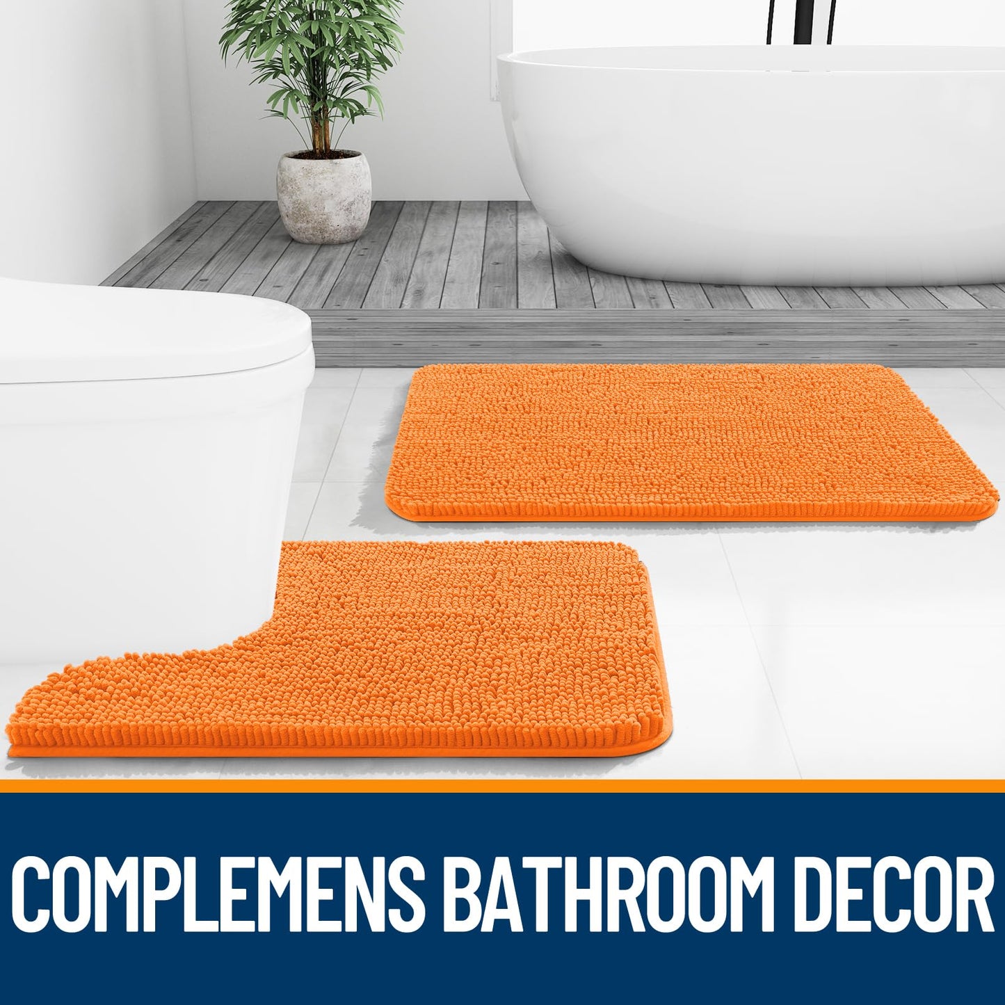 OLANLY Bathroom Rugs 30x20, Extra Soft Absorbent Chenille Bath Rugs, Rubber Backing Quick Dry, Machine Washable Bath Mats for Bathroom Floor, Tub and Shower, Home Decor Accessories, Orange