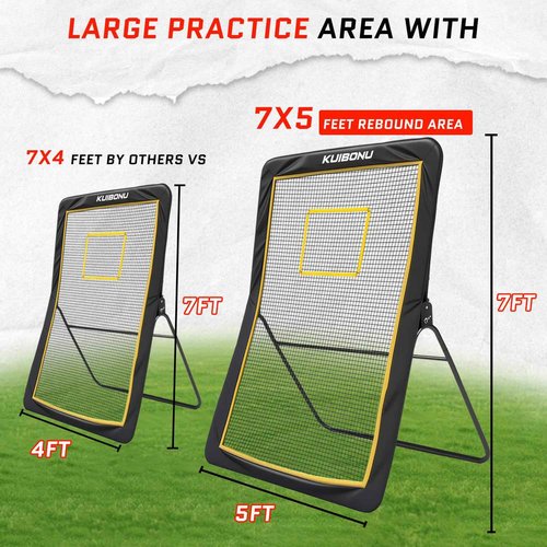 KuiBonu Lacrosse Rebounder, 5x7ft Volleyball Rebounder Net with 5 Bounce Back Angles, Neon Target and Lacrosse Ball, Rebounder for Volleyball Lacrosse Baseball and Soccer Practice