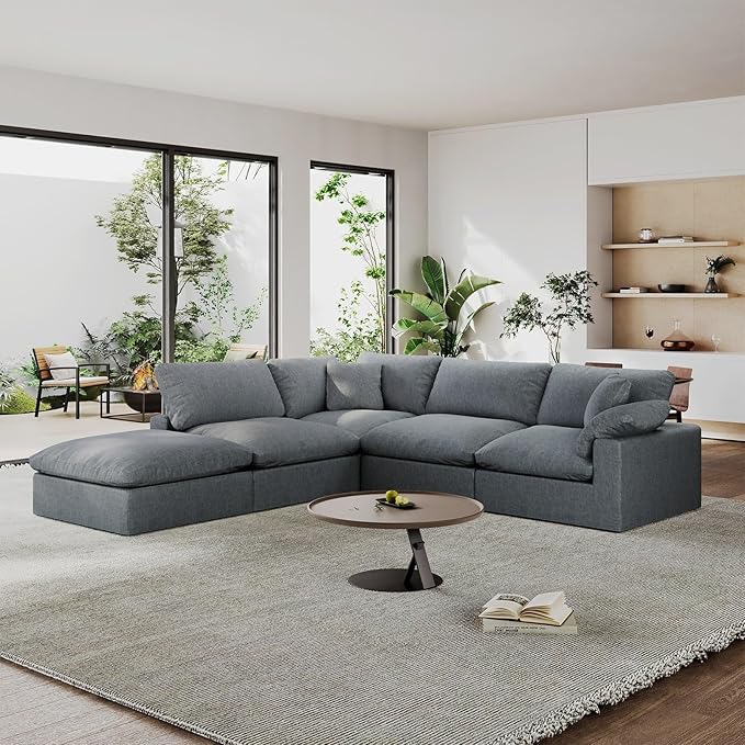 Intuition Decor Modular Sectional Sofa Cloud Couch,Down Filled Comfy Cloud Modern Sofa,Oversized Couch Cushion Covers Removable for Living Room,Light Blue