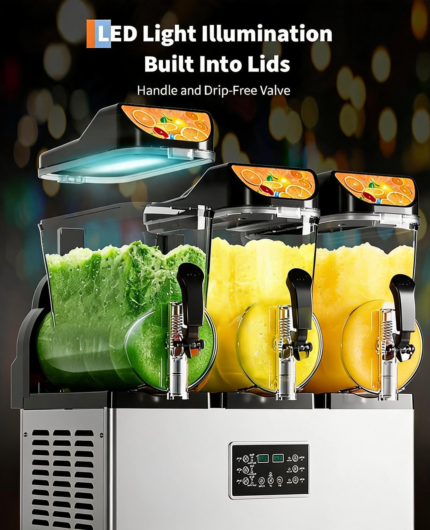 Commercial Slushy Machine 15L×3 Triple Tank, 45L Frozen Drink Machine, 180 Cups 1200W Stainless Steel Margarita Slush Maker, Fast Cooling Low Noise Auto Clean, for Restaurants Cafes Bars Food Trucks
