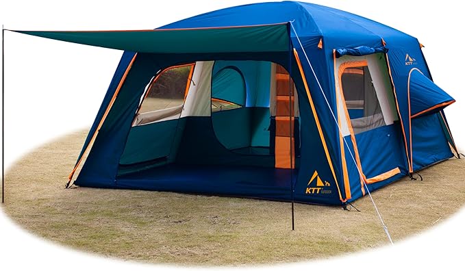 KTT Extra Large Tent 6-10-12-14 Person(Style-B),Family Cabin Tents,2 Rooms,3 Doors and 3 Windows with Mesh,Straight Wall,W...