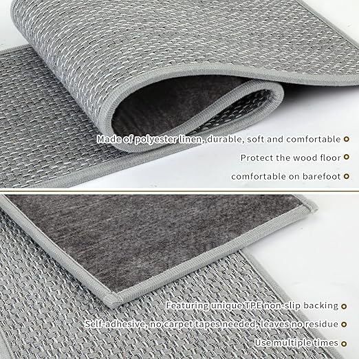 Stair Treads Non Slip for Wooden Steps Indoor 10" x 30" 8 Pack Extra Wide Stair Tread Carpet Stairs Runner, Step Pads with Reusable Adhesive for Dogs Kids Elders, Machine Washable, Light Grey