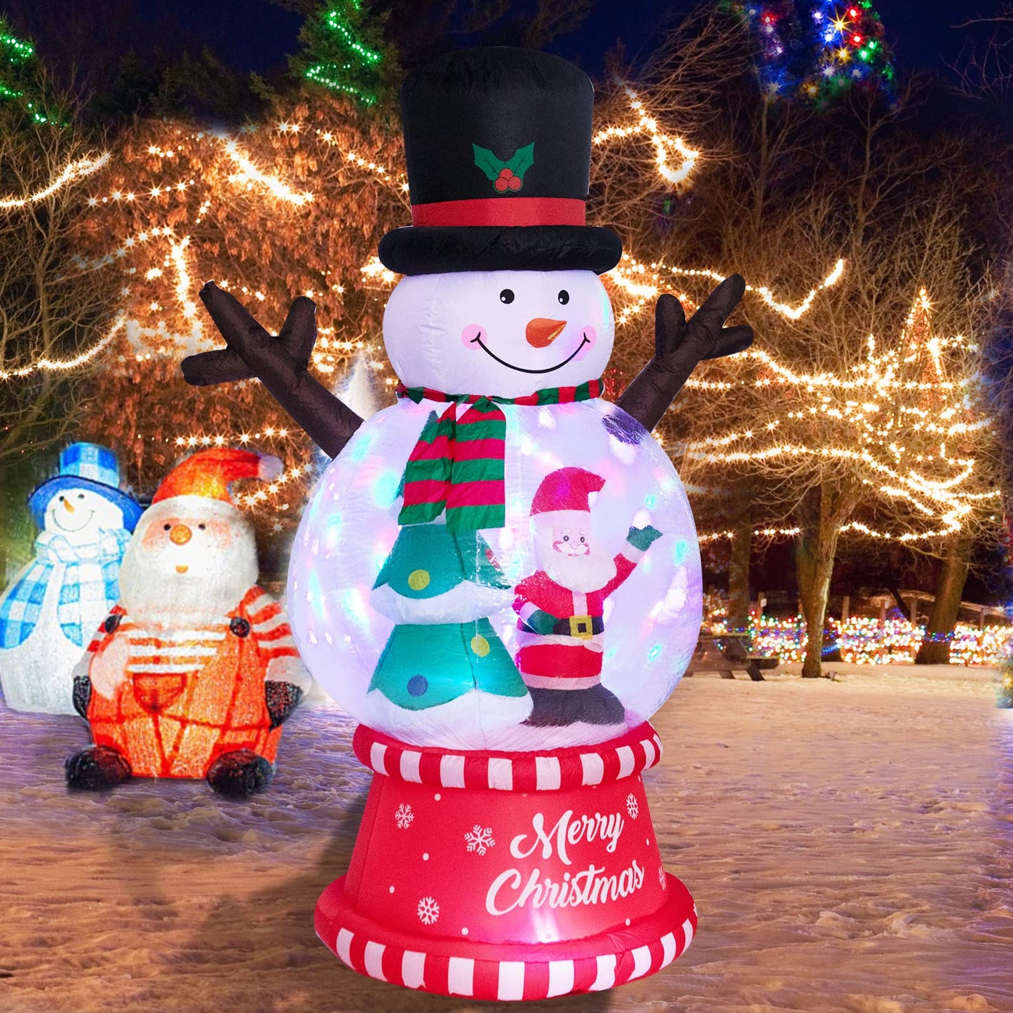 Christmas Inflatables Outdoor Decoration Inflatable Christmas Snowman Globe with Santa Clause Tree Giant Outdoor Indoor Blow Up LED Lighted Yard Lawn Garden Home Party Decor