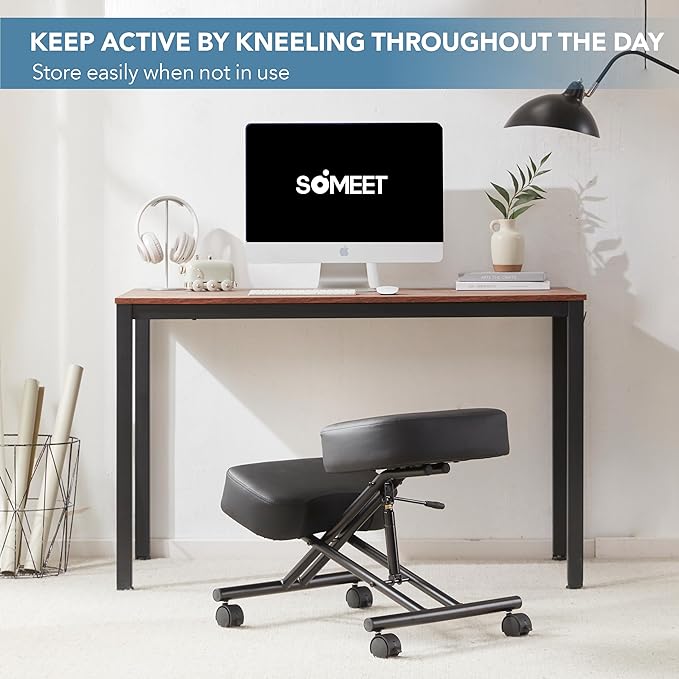 SOMEET Ergonomic Kneeling Chair, Modern Style, Kneeling Office Chair, Black Pu Kneeing Chair, Metal Frame, Foam Seat, 250 lbs Weight Capacity, Adjustable Height, Lockable Casters