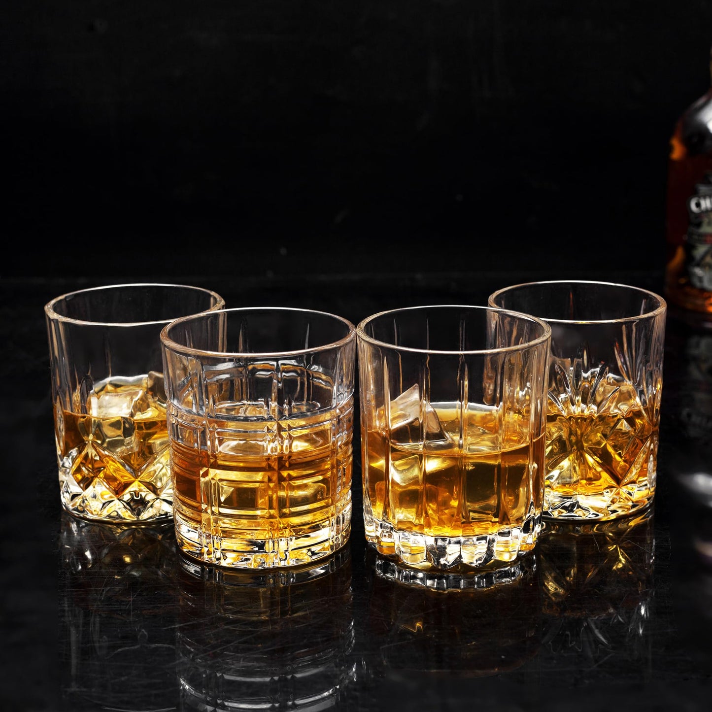 KANARS Whiskey Glasses Set of 4 - Multi Style Crystal Liquor Glasses 10 oz - Rocks Glass Barware For Scotch, Bourbon, Rum and Cocktail, Whisky Gifts for Men