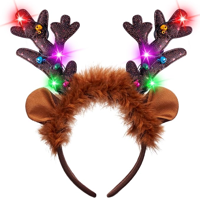 JOYIN Christmas Antler Headband,Light Up Cute Antler Headband Hat Adult Kids Christmas Party Supplies Xmas Holiday