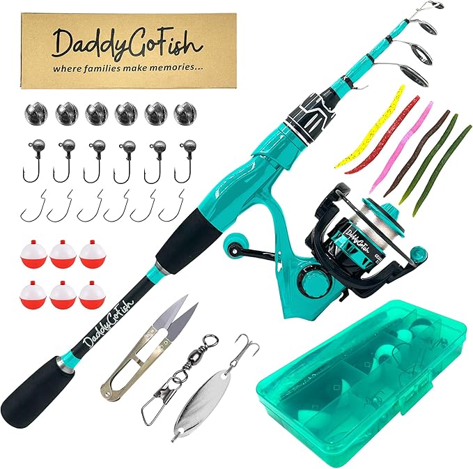 DaddyGoFish Spinning Fishing Rod and Reel Combo Set with Tackle Box | Kids Fishing Pole | Carbon Fiber Telescopic Fishing ...