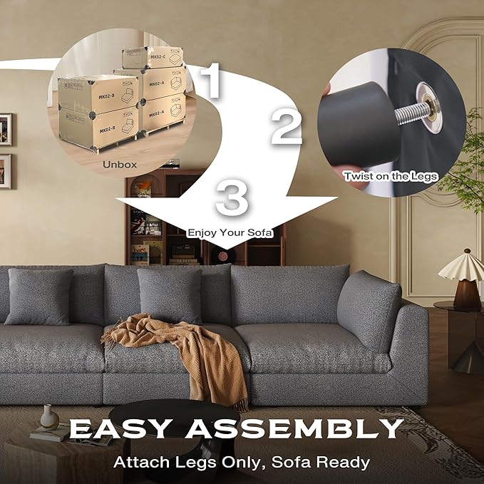 Fajiani Oversized Modular Sectional Sofa, Cloud Couch Deep Seat Sofa Cushion Covers Removable, Oversized Sectional Couches for Living Room (6 Seater-Dark Gray)