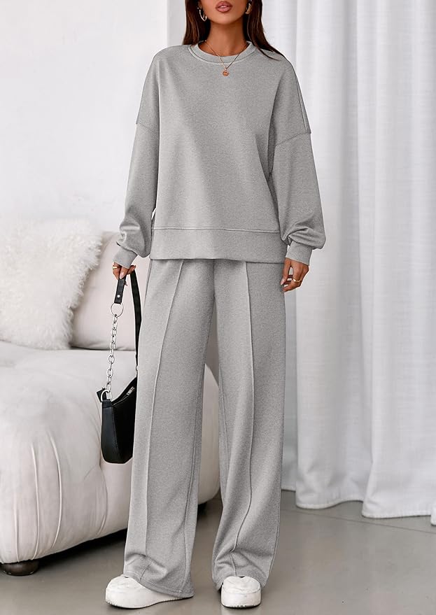 PRETTYGARDEN 2 Piece Sets For Women Fall Trendy Long Sleeve Sweatshirt Wide Leg Pants Loungewear Set Matching Sweatsuit
