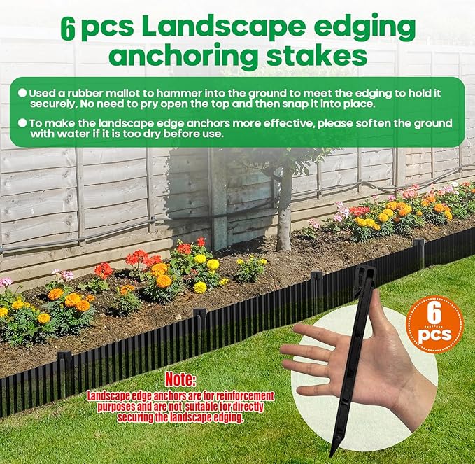 Camitlli Corrugated Metal Garden Edging,Sturdy Tall Landscape Edging Borders with 6pcs Anchor Stakes, Perfect DIY for Flower Beds, Lawn and Pathway,Tree Surrounds,Paver Edges (Black 8"×20FT)