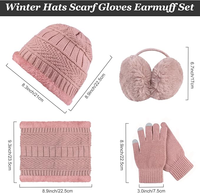 Winter Hats for Women Beanie Hat Warm Thick Knit Skull Cap Hat and Scarf Gloves Sets