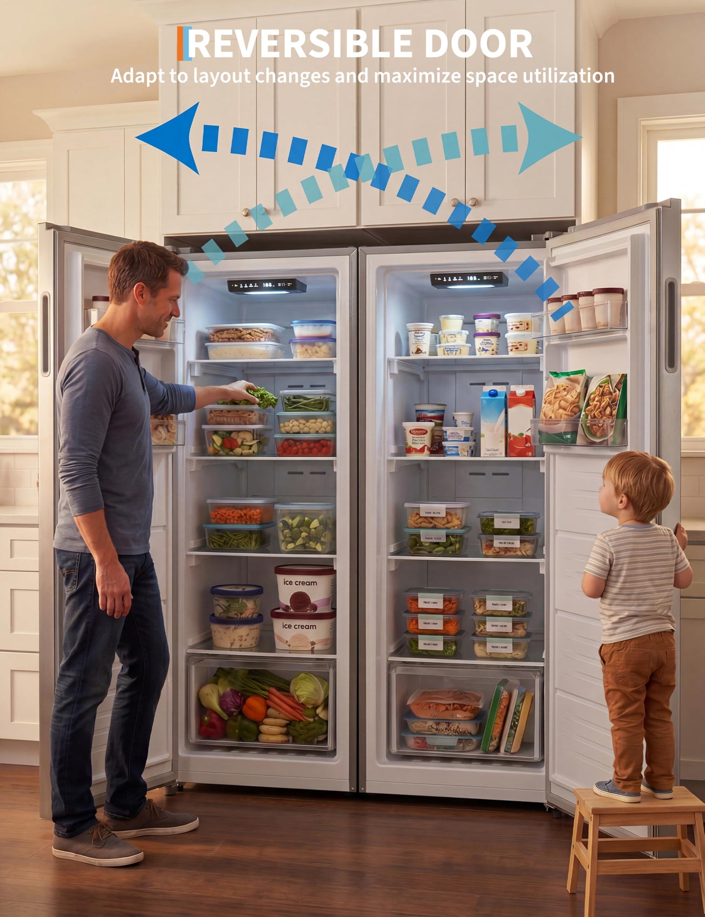 Garvee 11 Cu. Ft. Upright Convertible Fridge/Freeze, Energy Saving, Frost Free, Digital Touch Control Panelr, Removable Glass Shelves