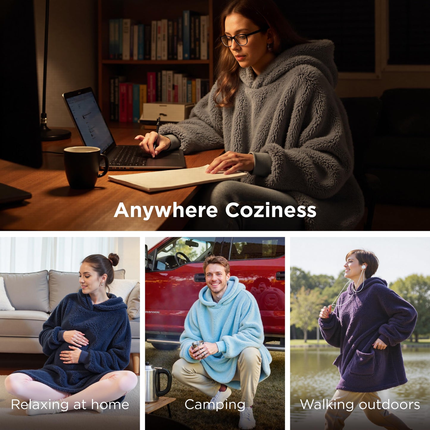 Bedsure Wearable Blanket Hoodie - Gifts for Girlfriend, Warm Cozy Fluffy Birthday Present ideas for Wife, Soft Sweatshirt Gifts for Women Oversized Hooded Blankets With Sleeves, Grey