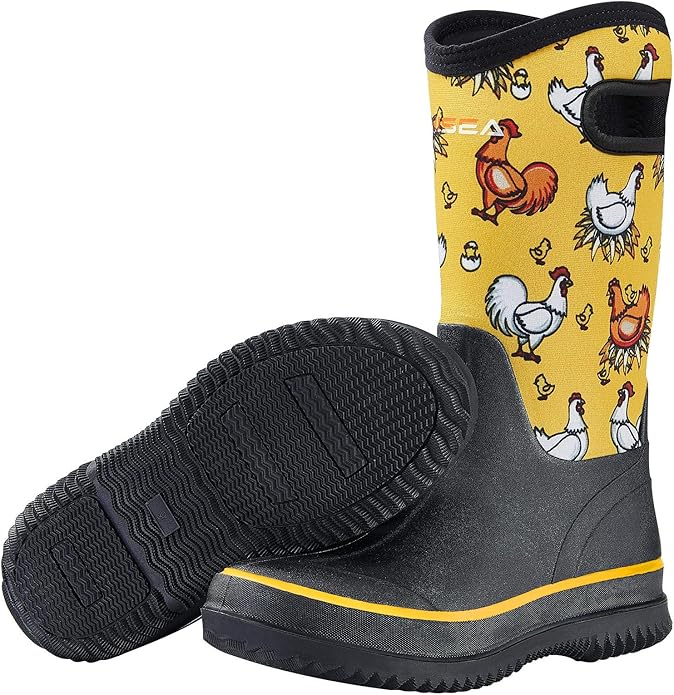 HISEA Women Mud Boots, Neoprene Rubber Garden Shoes Waterproof Mid Calf Rain Boots for Outdoor
